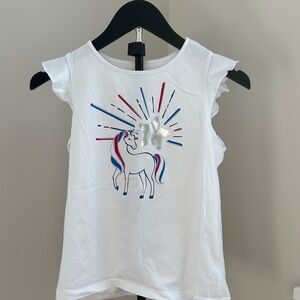 🇺🇸 Girl’s White Patriotic Unicorn Tee with Sparkling Star Accent 🇺🇸